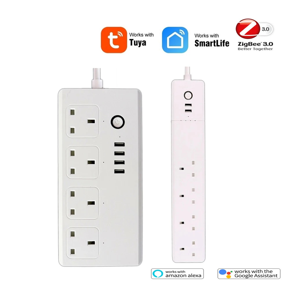 UK Tuya Wifi Power Strip Zigbee 2USB Remote Voice Control Timer Plug 16A 2500W Smart Electrical Socket Google Home Alexa